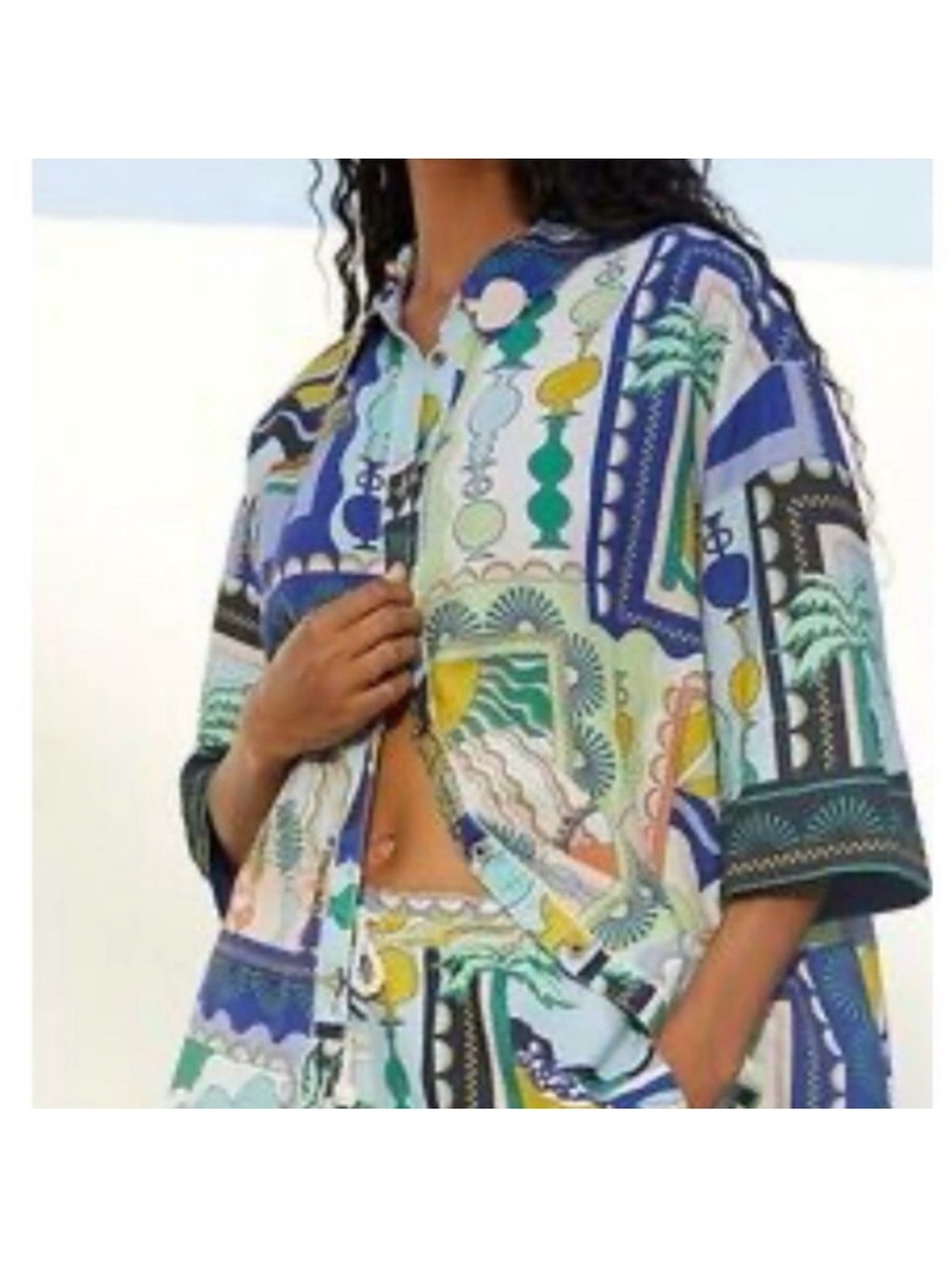 Anthropologie X Celandine Linen Printed Oversized Button Up Shirt Medium